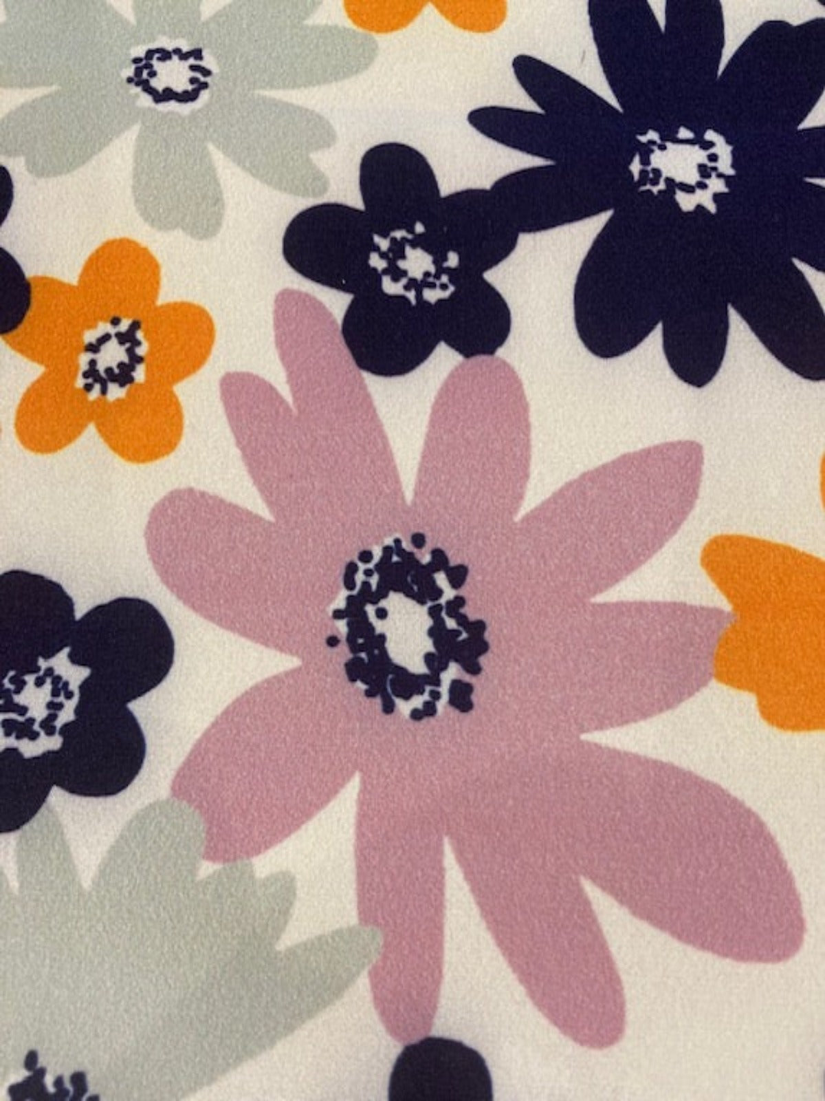 Navy/Orange Daisies on Ivory Crepe Jersey