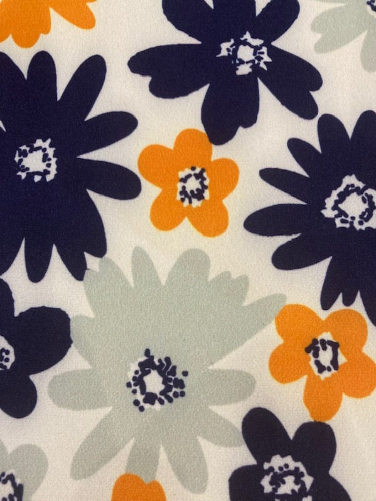 Navy/Orange Daisies on Ivory Crepe Jersey