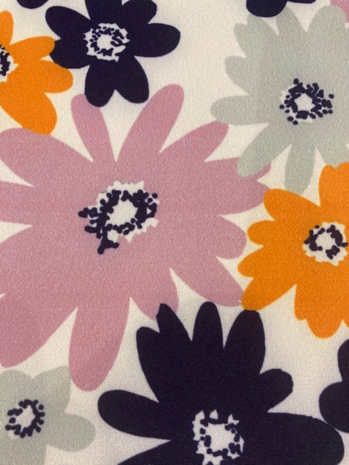 Navy/Orange Daisies on Ivory Crepe Jersey