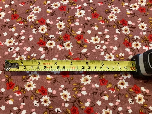 Red/ White Flowers on Deep Rose Viscose