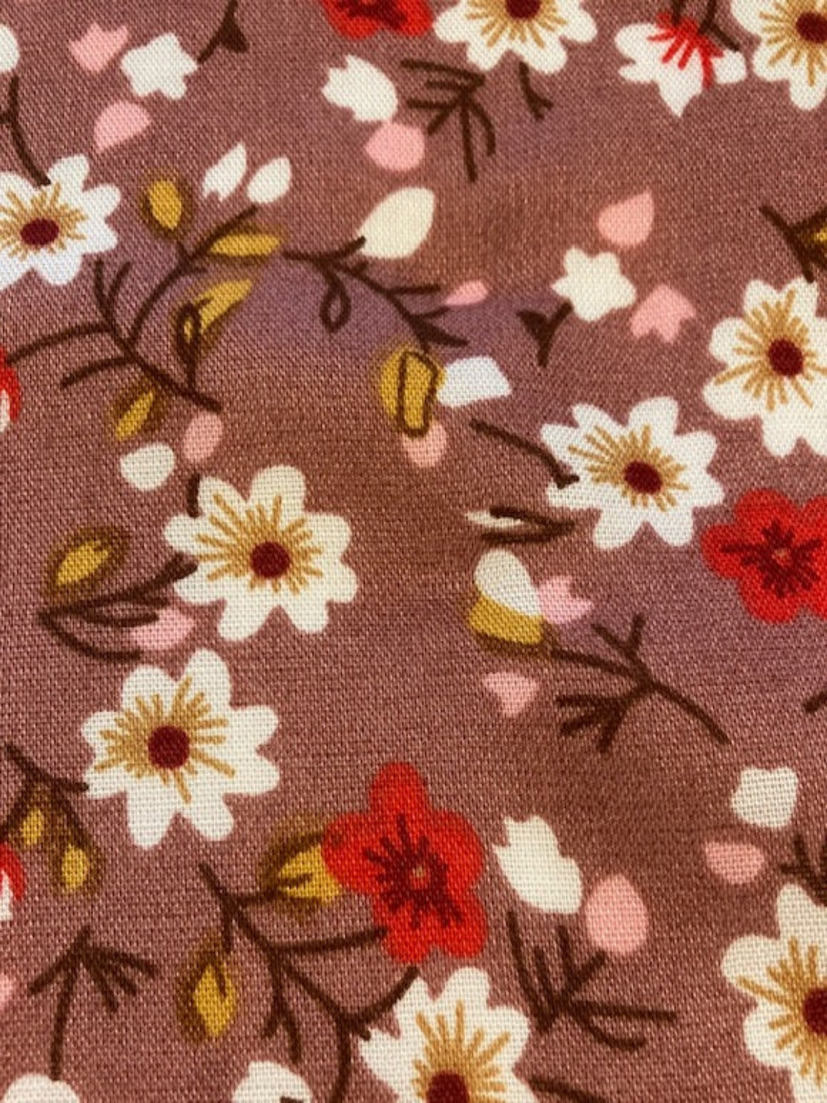Red/ White Flowers on Deep Rose Viscose