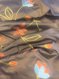 Trailing Flower embroidery on Khaki Green Silk Taffeta - Deadstock fabric on AmoThreads