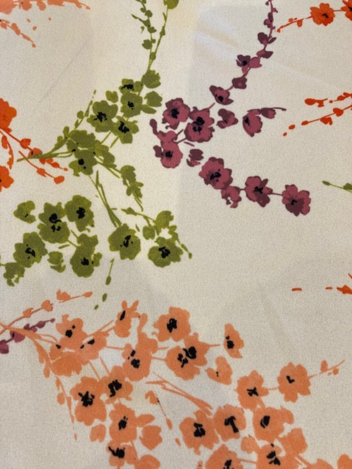 Multi Coloured Sprigs of Flowers on Nude Crepe