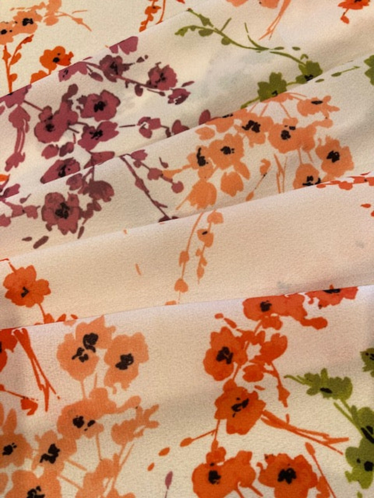 Multi Coloured Sprigs of Flowers on Nude Crepe