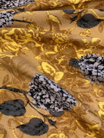 Grey Flower on Gold Viscose
