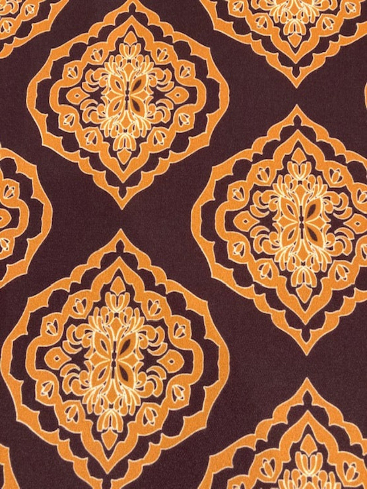 Gold Geometric on Chestnut Crepe – 100% Polyester, 145 cm Wide
