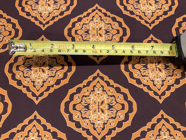 Gold Geometric on Chestnut Crepe – 100% Polyester, 145 cm Wide