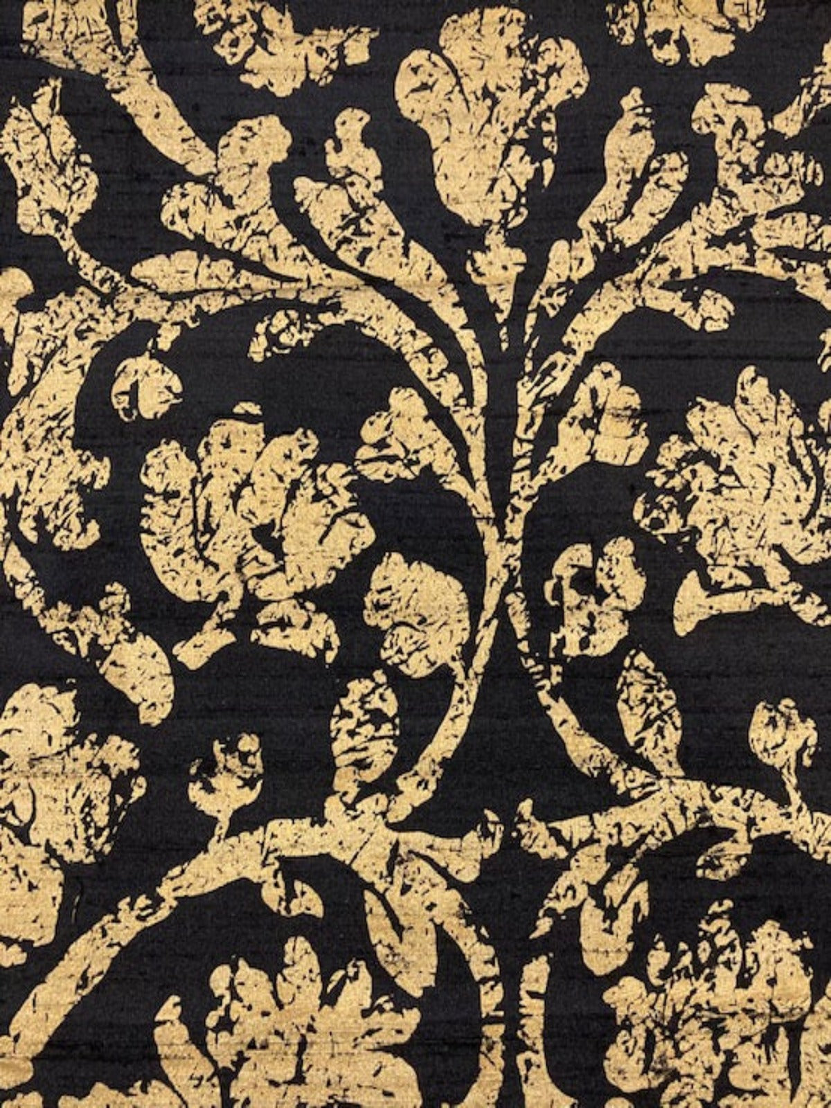 Gold Print on Black Silk Dupion (Heavily Slubbed)