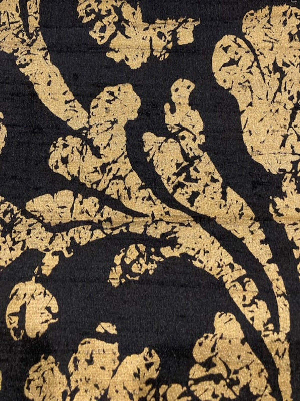 Gold Print on Black Silk Dupion (Heavily Slubbed)
