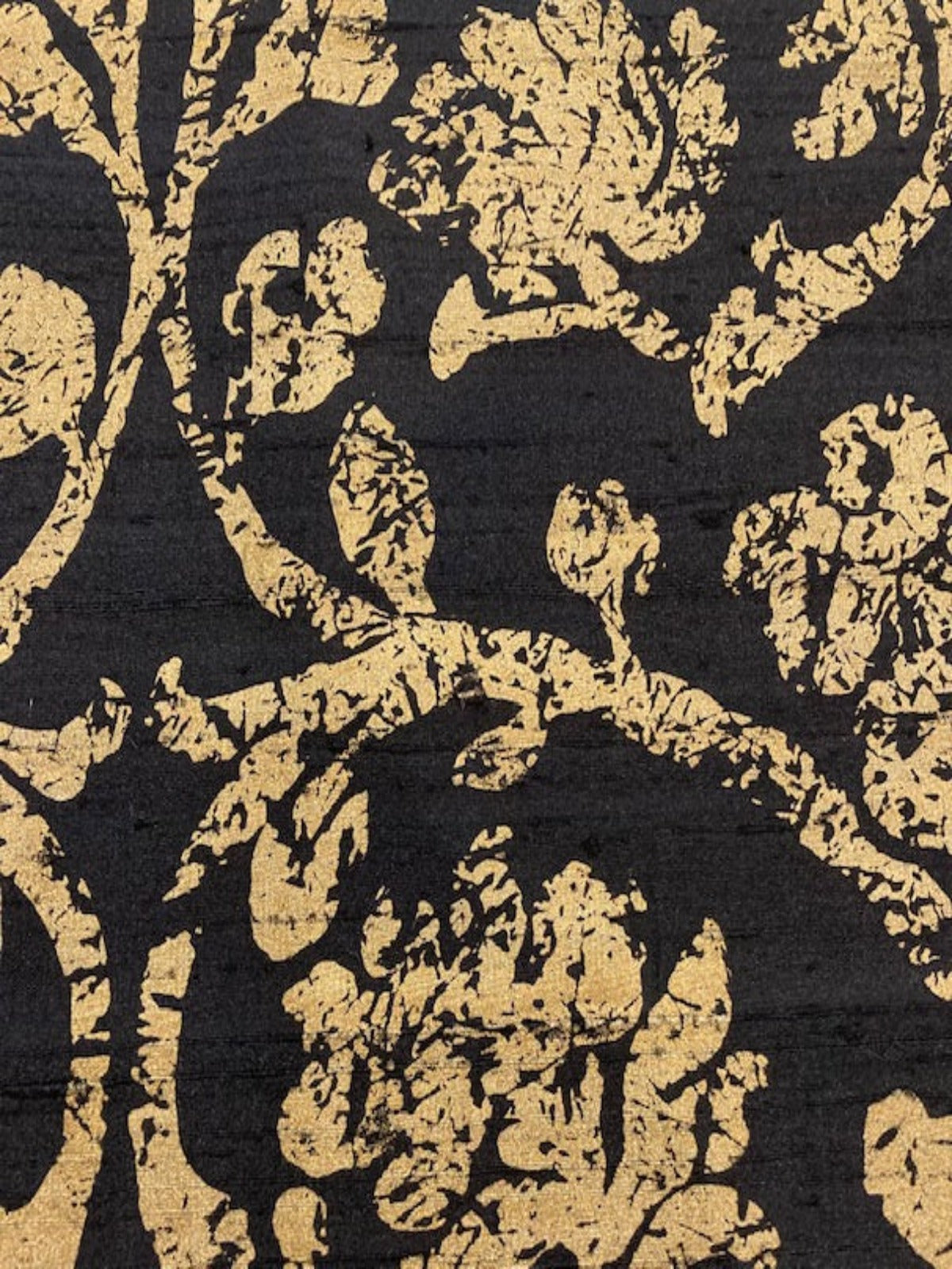 Gold Print on Black Silk Dupion (Heavily Slubbed)