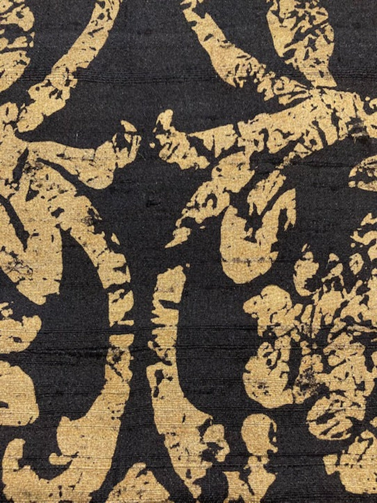Gold Print on Black Silk Dupion (Heavily Slubbed)