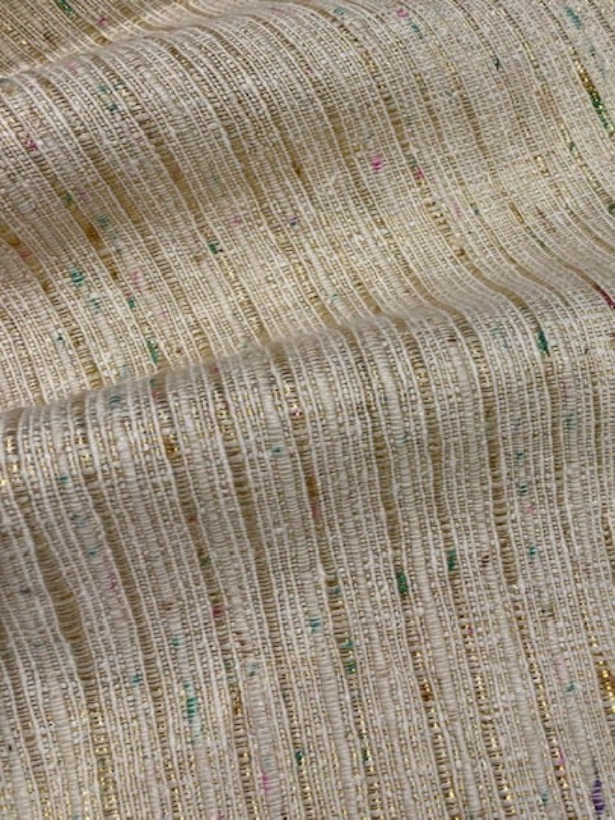 Beige Dupion Effect with Gold Lurex and Multi Coloured Flecks