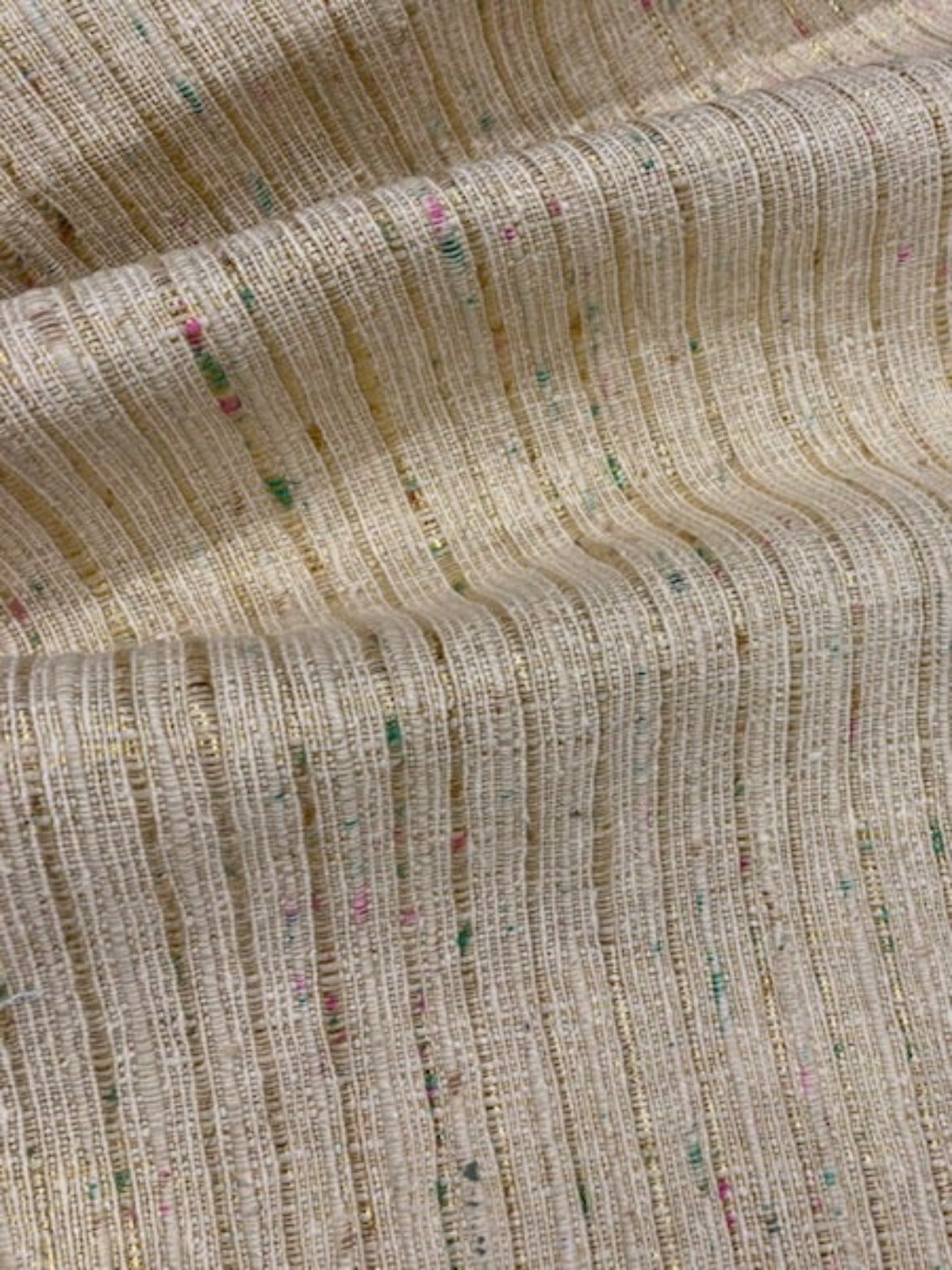 Beige Dupion Effect with Gold Lurex and Multi Coloured Flecks