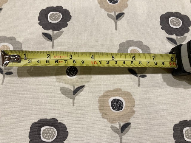 Beige / Grey Individual Flower on Ivory Cotton Furnishing