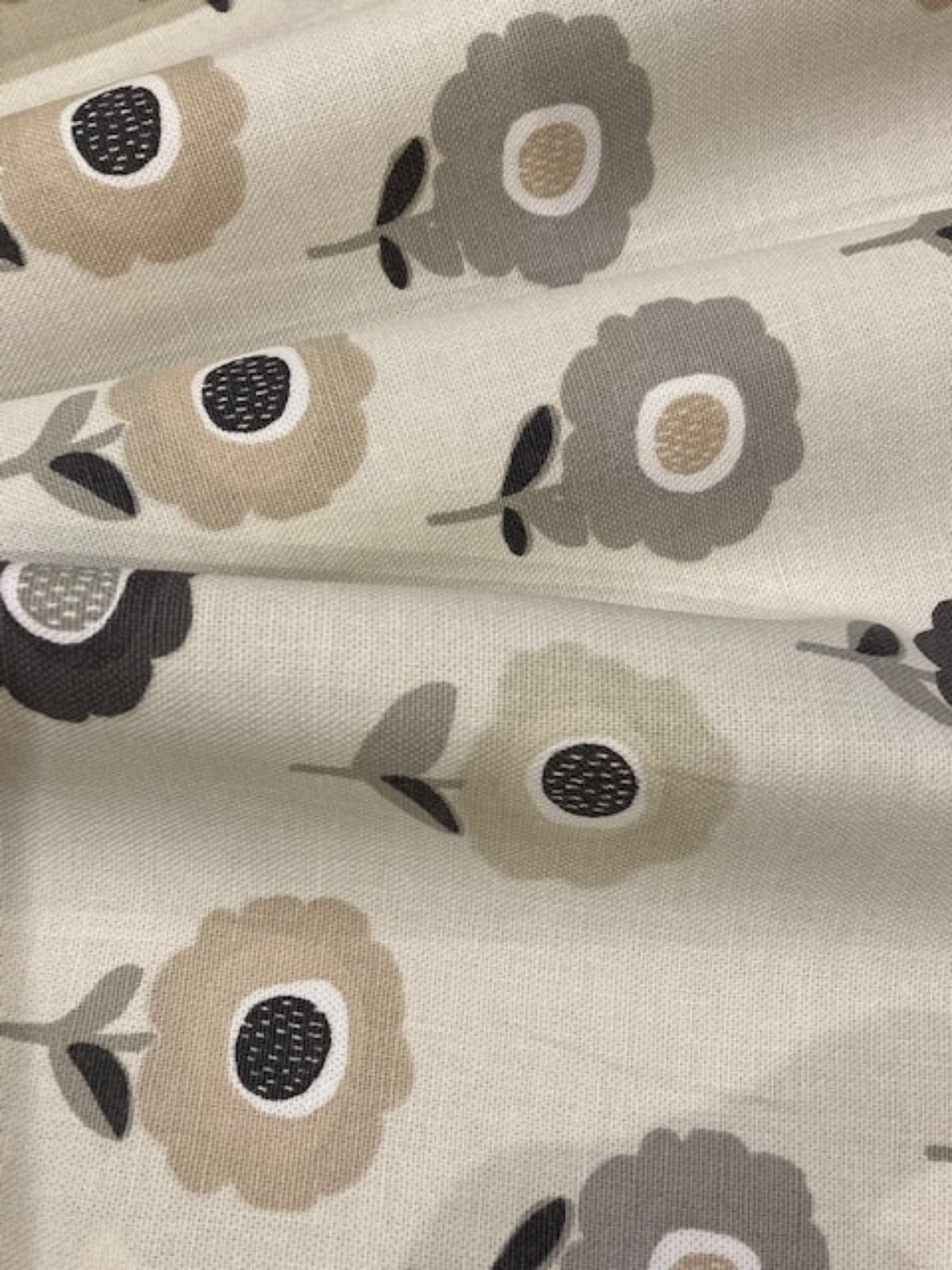 Beige / Grey Individual Flower on Ivory Cotton Furnishing