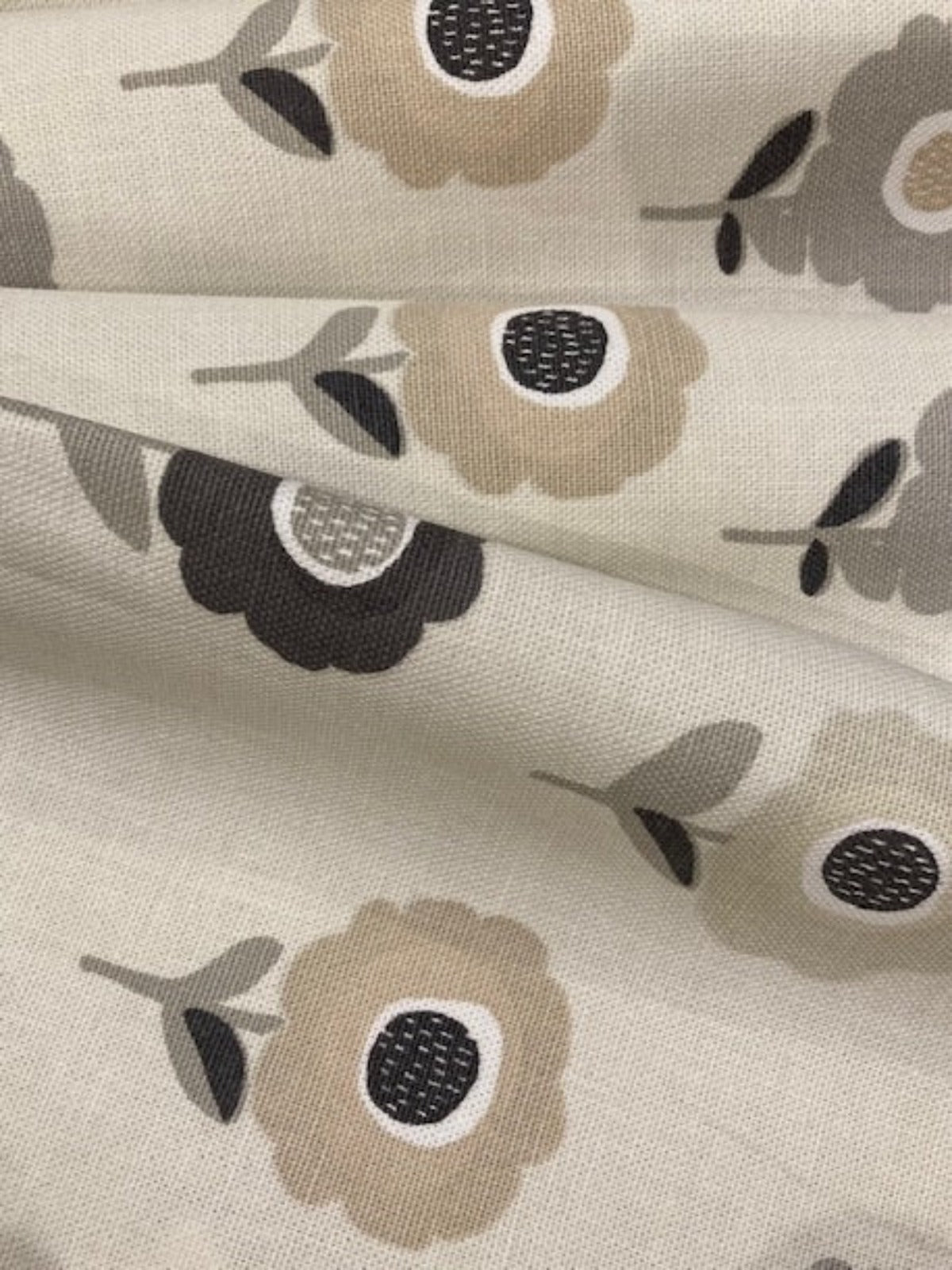 Beige / Grey Individual Flower on Ivory Cotton Furnishing