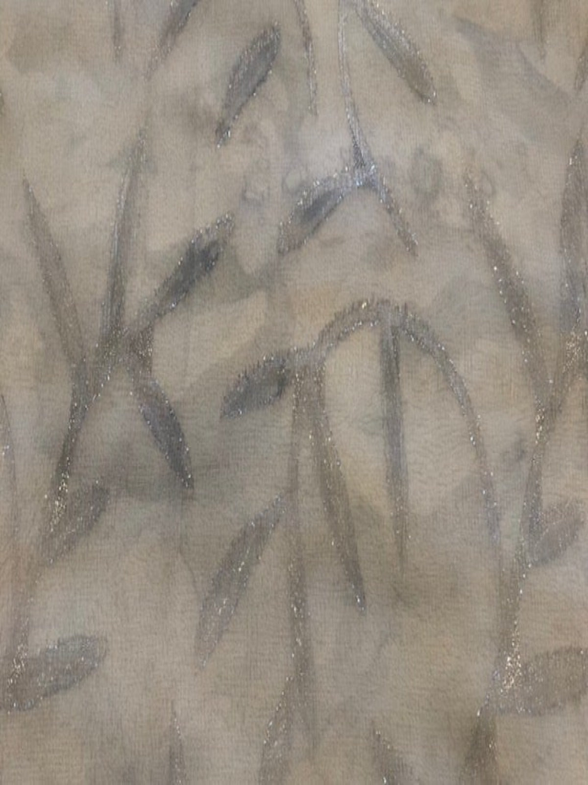 Grey Mottled Print with Leaf Overglitter on Chiffon