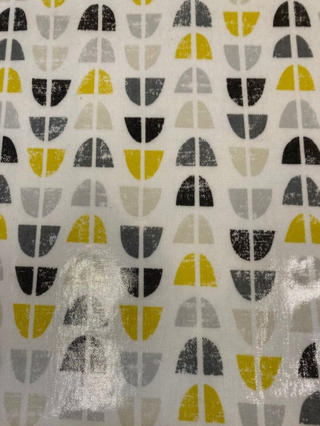 Yellow / Grey Circular Quarters on White PVC Coated Cotton