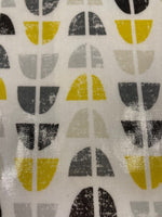 Yellow / Grey Circular Quarters on White PVC Coated Cotton