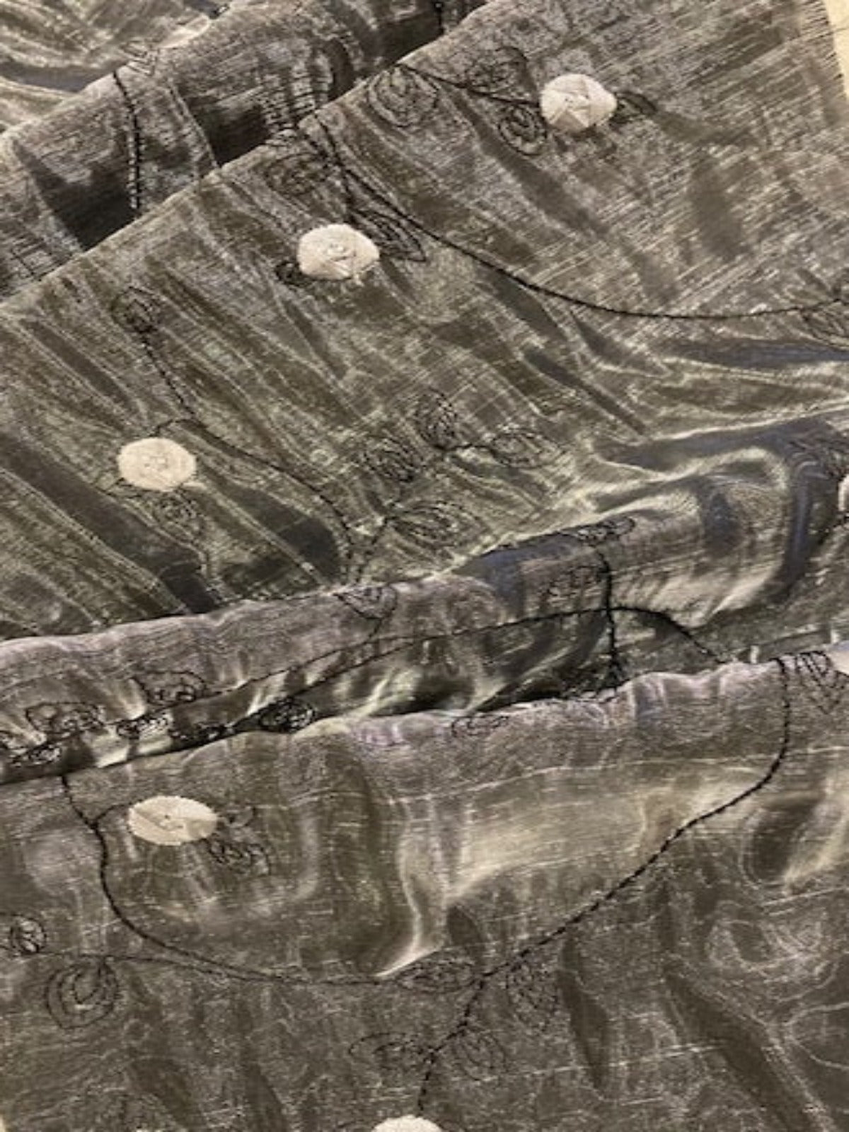 Silver Shimmer Organza on Black Taffeta with Embroidery, Double Fabric