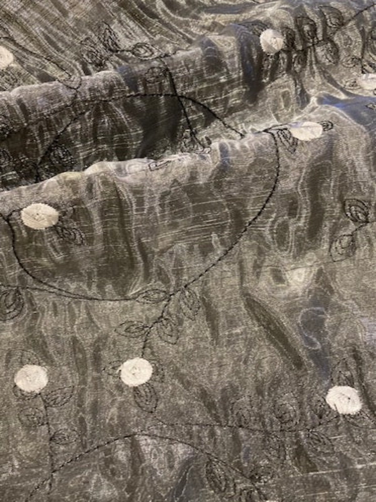 Silver Shimmer Organza on Black Taffeta with Embroidery, Double Fabric