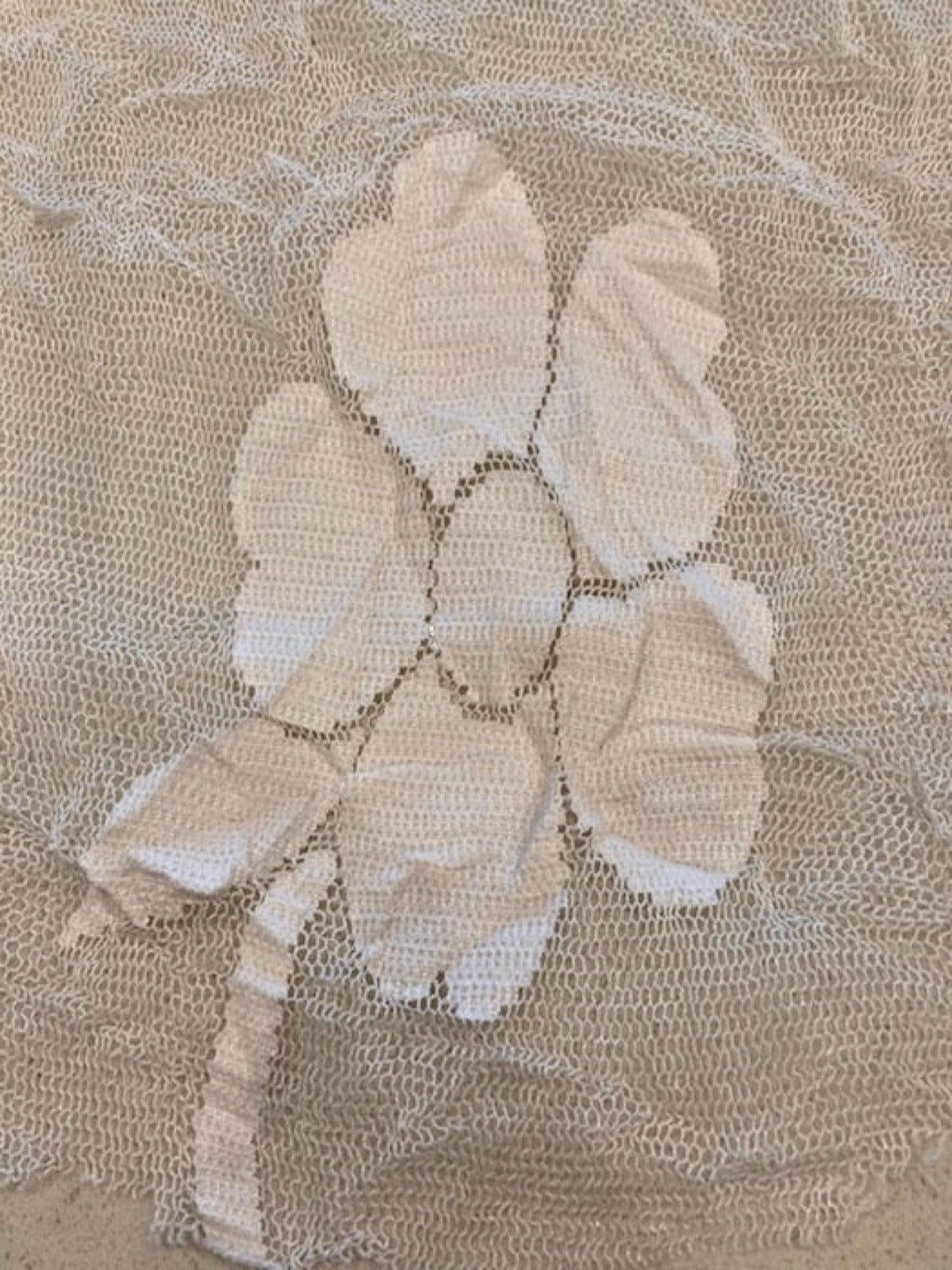 Ivory Overlaid Flowers on Open Tulle