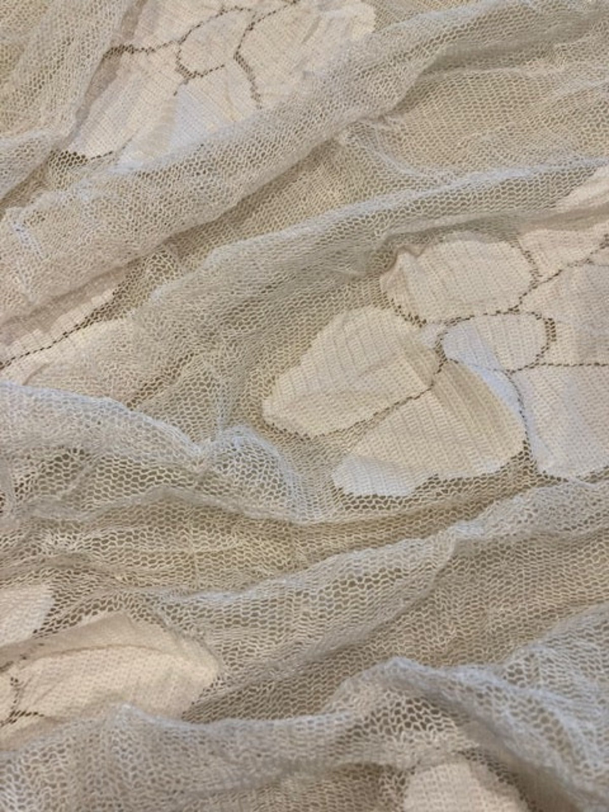 Ivory Overlaid Flowers on Open Tulle