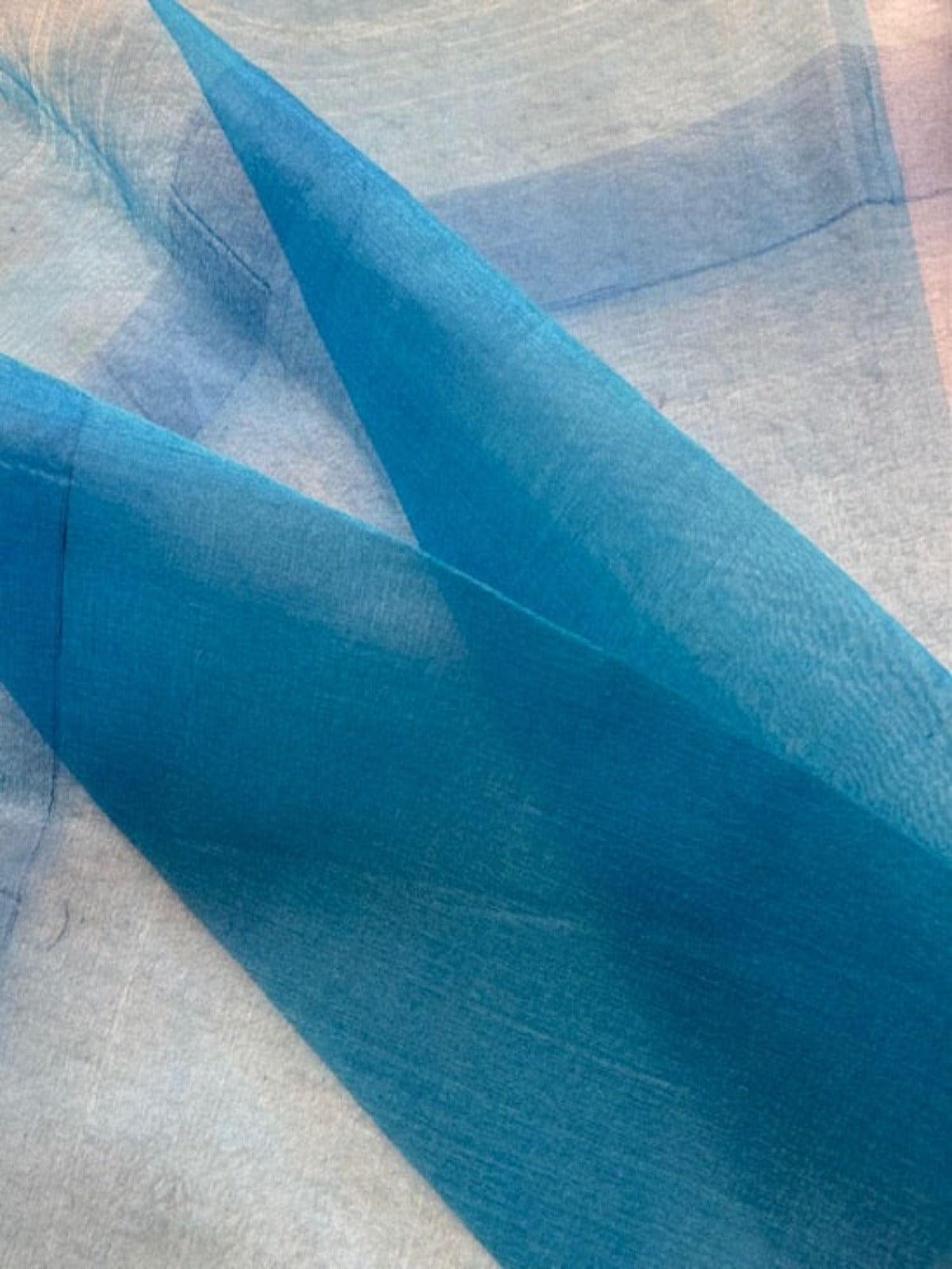 KingFisher/Sky Blue Broad Stripe Silk Organza