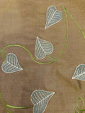 Aqua/Lime Trailing Leaf Embroidery on Gold/Green Silk Dupion