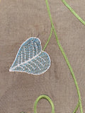 Aqua/Lime Trailing Leaf Embroidery on Gold/Green Silk Dupion