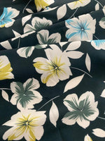 Lime/Blue Flowers on Navy Crepe de Chine