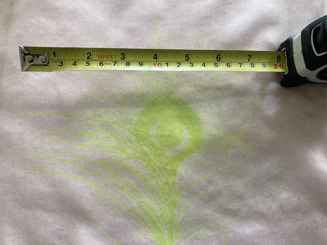 Lime Peacock feather on Nude Blush Silk chiffon