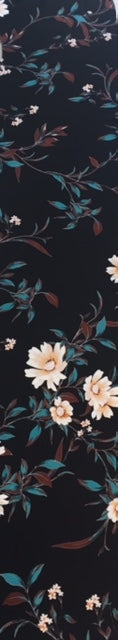 Pale Gold Trailing Flowers on Black Woven Crepe - Deadstock fabric on AmoThreads