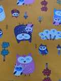 Owl print on Orange Cotton Sateen - Deadstock fabric on AmoThreads