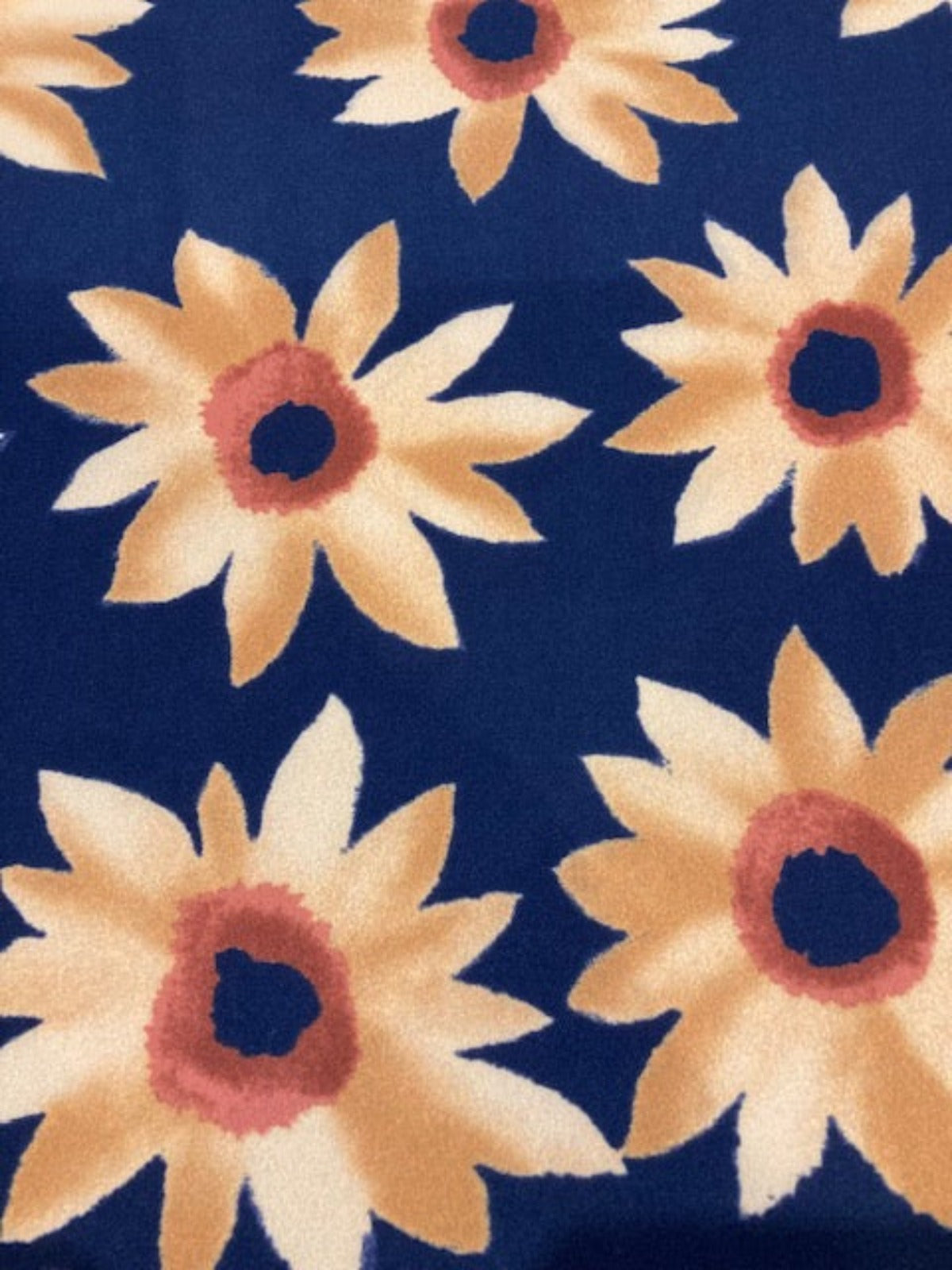 Gold Individual Flowers on Navy Crepe – 100% Polyester, 145 cm Wide