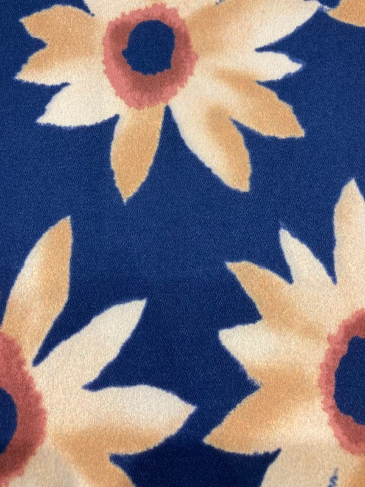 Gold Individual Flowers on Navy Crepe – 100% Polyester, 145 cm Wide