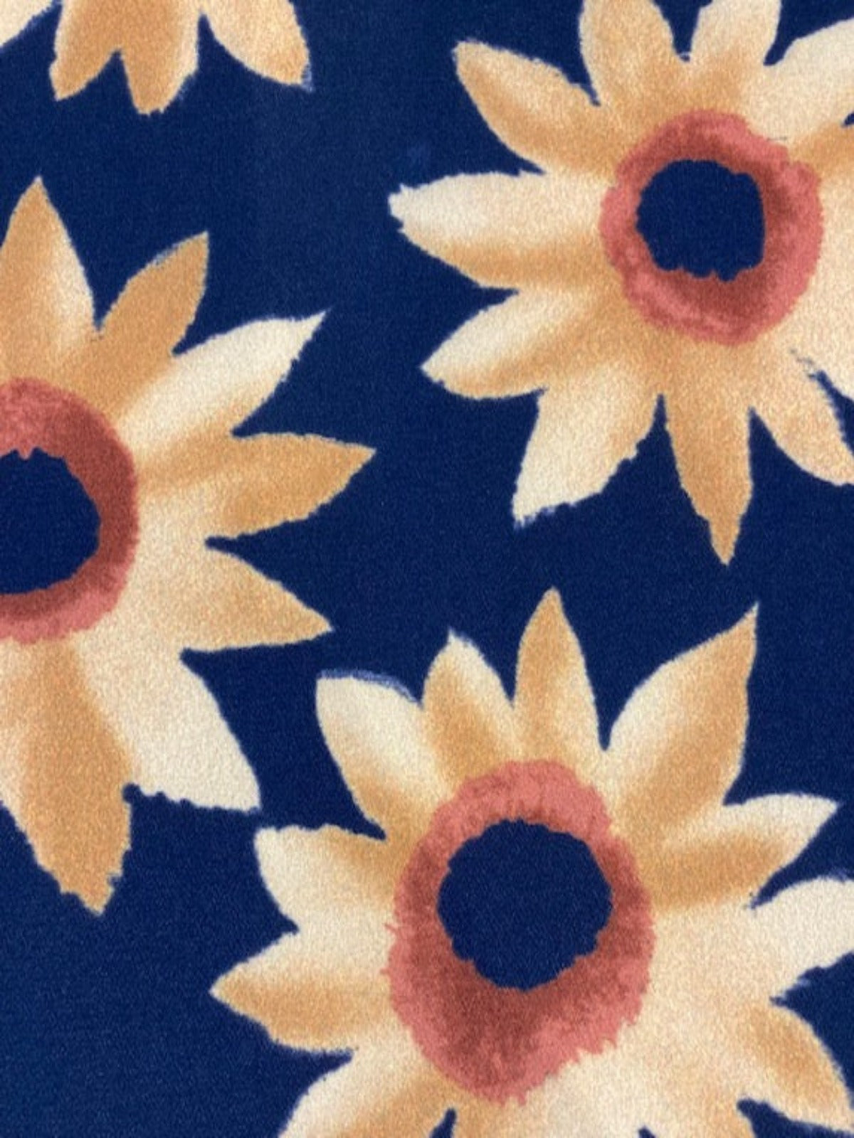 Gold Individual Flowers on Navy Crepe – 100% Polyester, 145 cm Wide