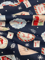 Christmas Tags On Navy Cotton