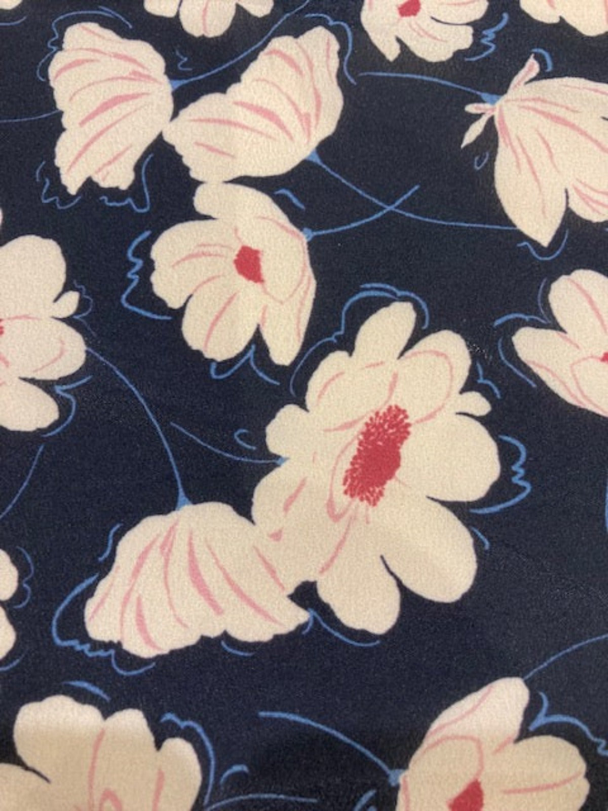 Ivory/Cerise Flowers on Navy Crepe De Chine
