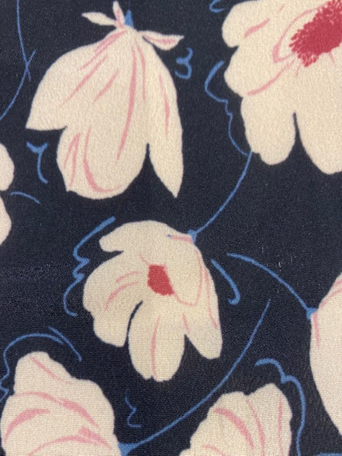 Ivory/Cerise Flowers on Navy Crepe De Chine