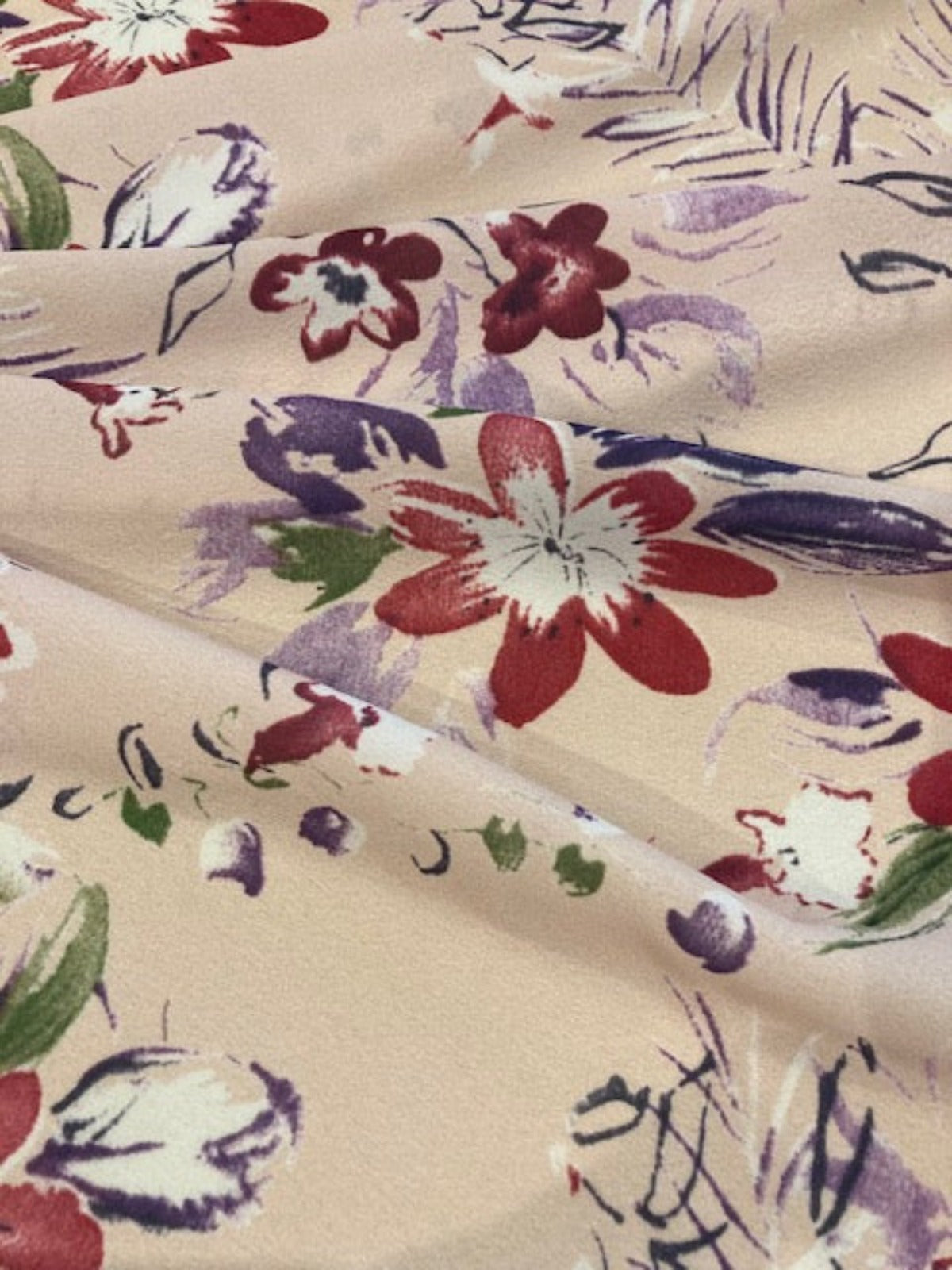 Multi Flowers on Nude Blush Crepe De Chine