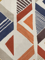 Burnt Orange/Mustard/Blue Abstract Pyramids Cotton Furnishing