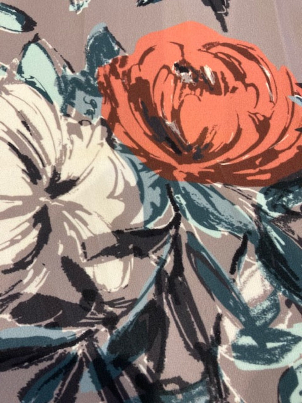 Lime / Orange Flowers on Grey Dress Weight Crepe