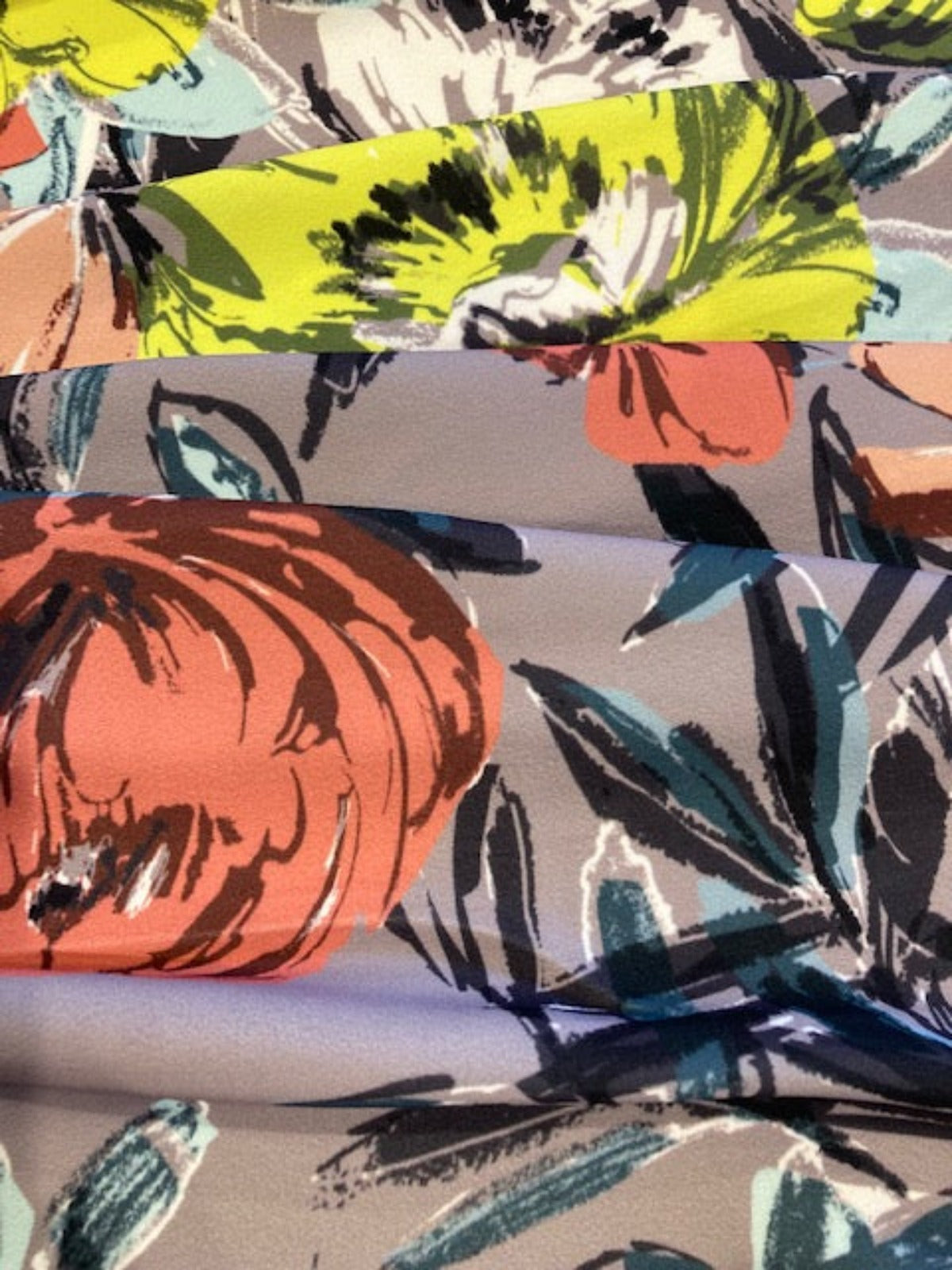 Lime / Orange Flowers on Grey Dress Weight Crepe