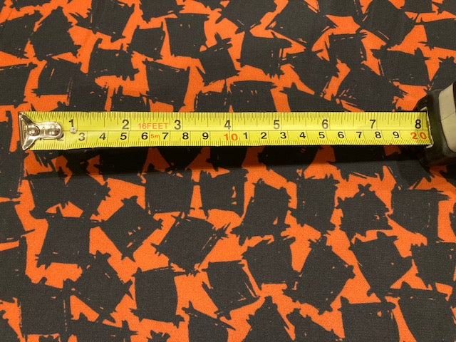 Black Abstract Blocks on Orange – Dress Weight 100% Polyester, 145 cm Wide