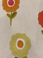 Green/Orange Individual Flower on Ivory Cotton Furnishing