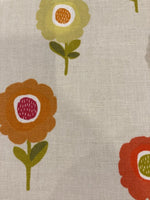 Green/Orange Individual Flower on Ivory Cotton Furnishing