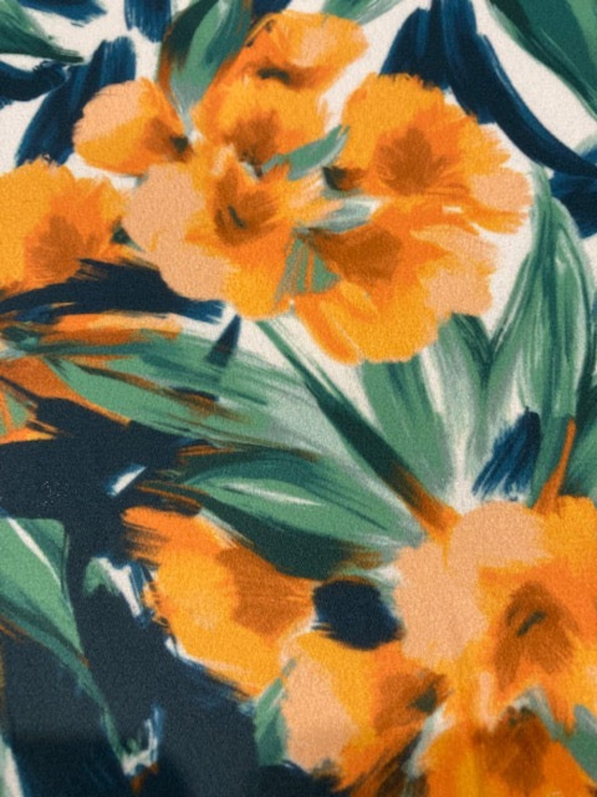 Orange Flowers on Green Leaves on Crepe De Chine