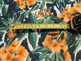 Orange Flowers on Green Leaves on Crepe De Chine