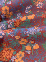 Orange / Green Flower Print on Claret Cotton Poplin